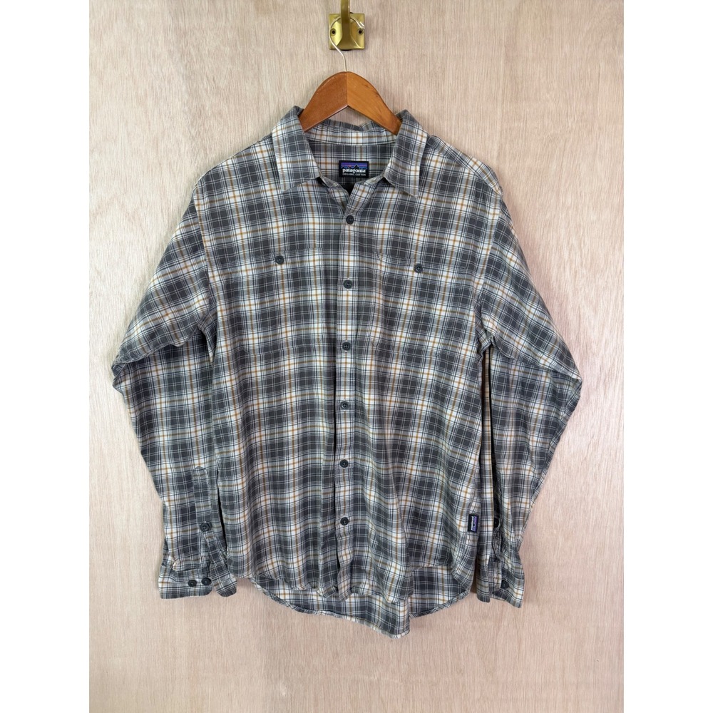 Patagonia Mens Grey Plaid Flannel Organic Cotton Long Sleeve Button Down Shirt L